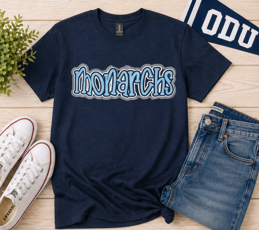 ODU Monarchs Script Tee | Navy College Graphic Shirt | Old Dominion University Spirit Wear