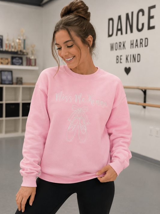 Personalized Dance Teacher Embroidered Sweatshirt | Custom Ballet Shoe Crewneck | Dance Instructor Gift | Ballet Coach Sweatshirt | Teacher Appreciation