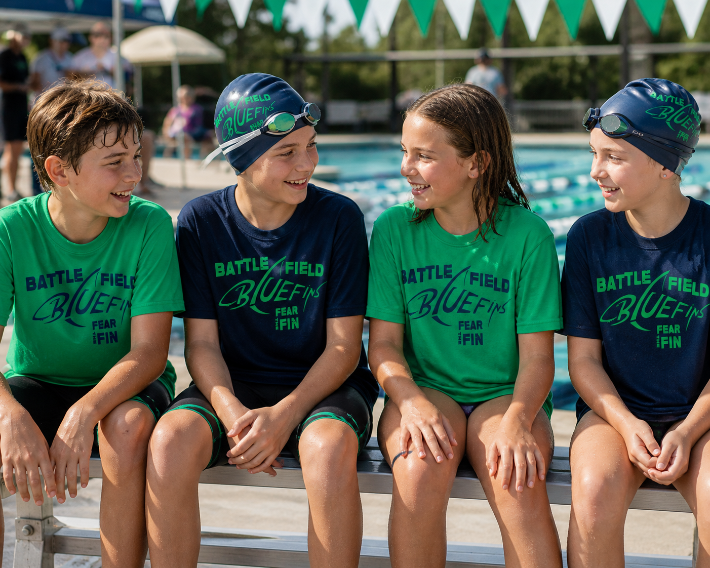 Battlefield Bluefins Swim Team Tee | Navy and Kelly