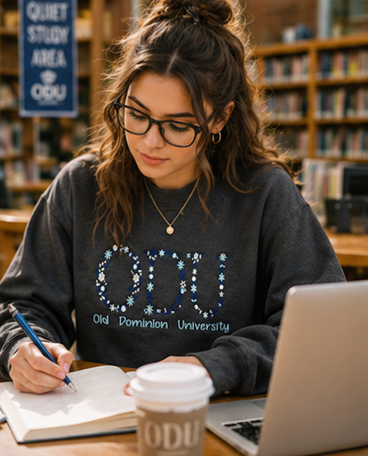 ODU Floral Embroidered Sweatshirt – Charcoal Crewneck | Old Dominion University