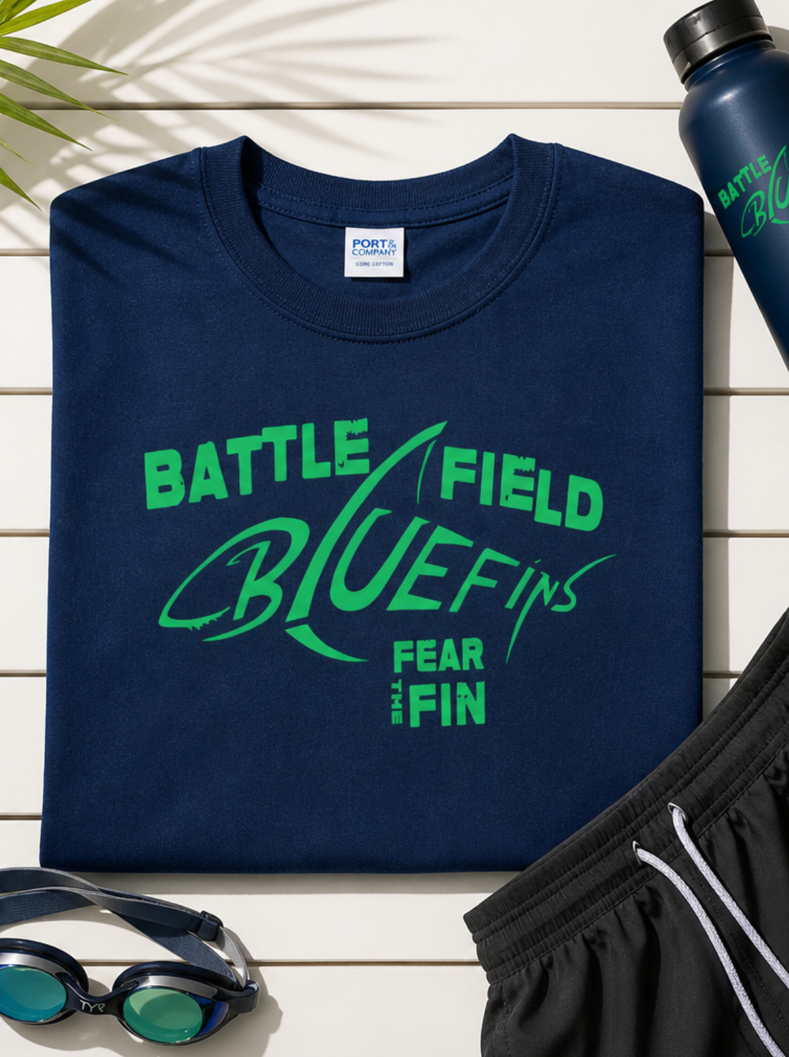 Battlefield Bluefins Swim Team Tee | Navy and Kelly